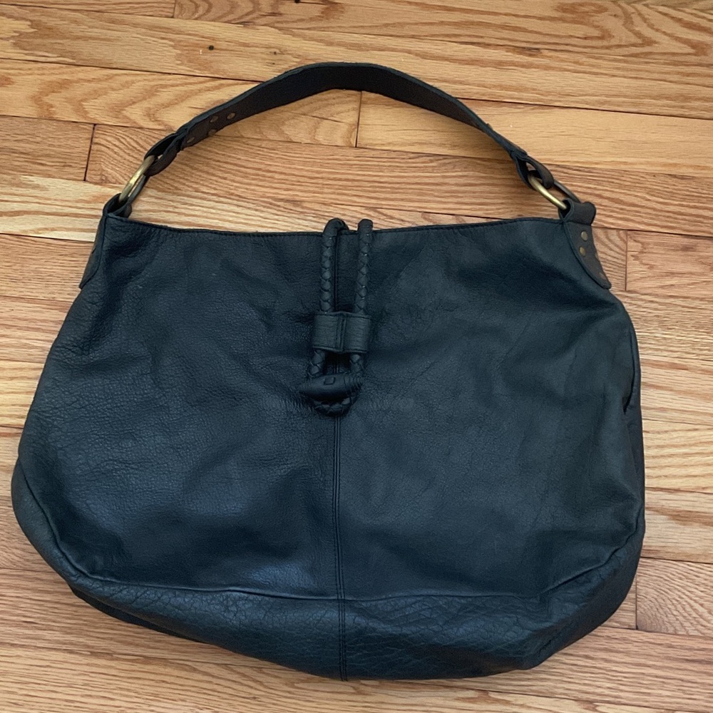 Leather Hobo Bag Black Large